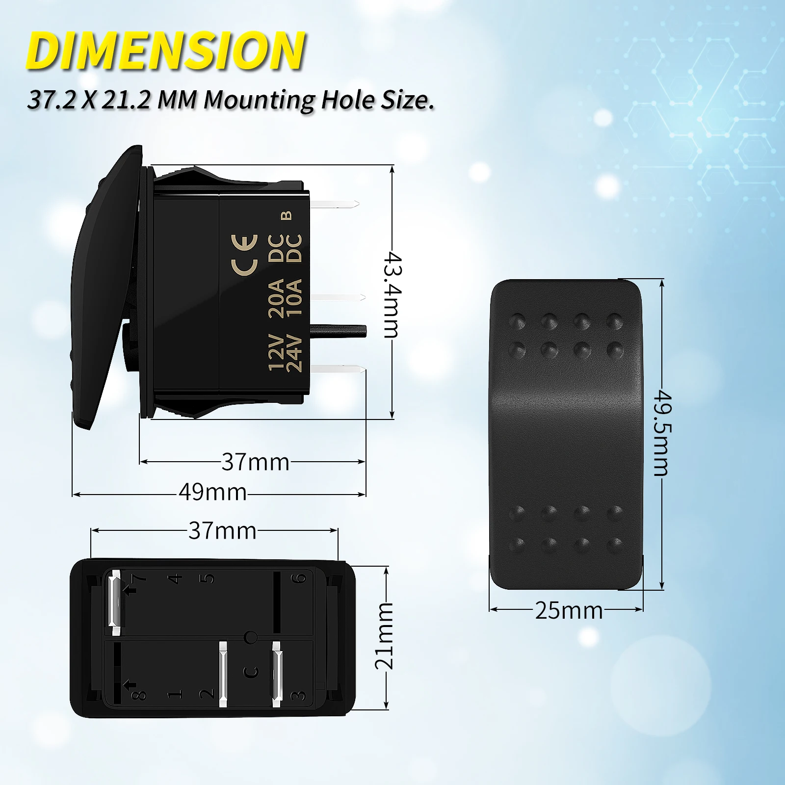 Rocker Switch 12V Marine Boat 2 Pin Rocker Switch 20A SPST On Off Toggle Switch Waterproof 12 Volt Switch for Automotive Car UTV