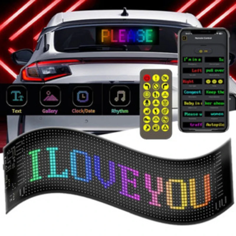 carro led painel pixel matrix com controle remoto faca voce mesmo graffiti scrolling texto board tela de publicidade para brisa bluetooth app 01