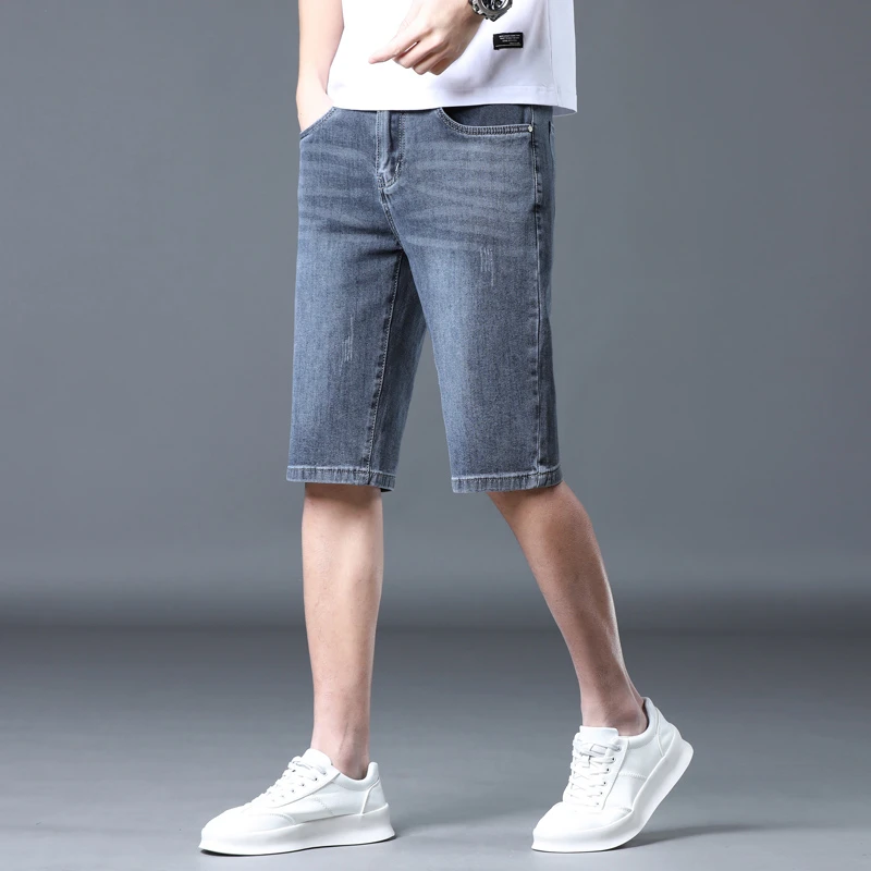 2024 New Denim Shorts for Men's Summer New Loose Straight knee length pants Youth Elastic short  jeans for men cargo pants