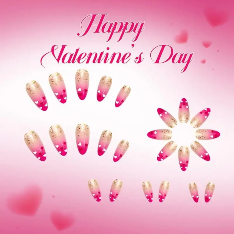 C1FF Không Gây Dị Ứng ABS Móng Tay Giả 24 Chiếc Valentine Trái Tim Màu Hồng Bóng Giữa Quan Tài Móng Tay Giả Dành Cho Da Nhạy Cảm