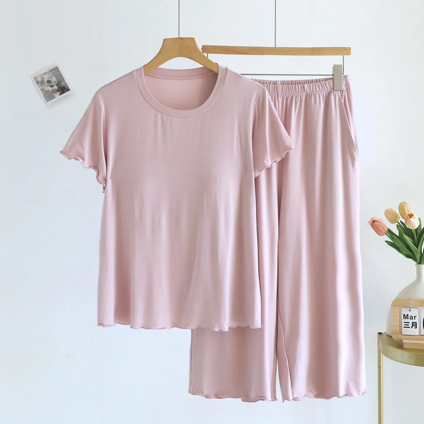 Modal Sleepwear Clothes for Women's Summer Short Sleeve Tops with Chest Cushion 2026 Cool Fashionable Pjamas for Women
