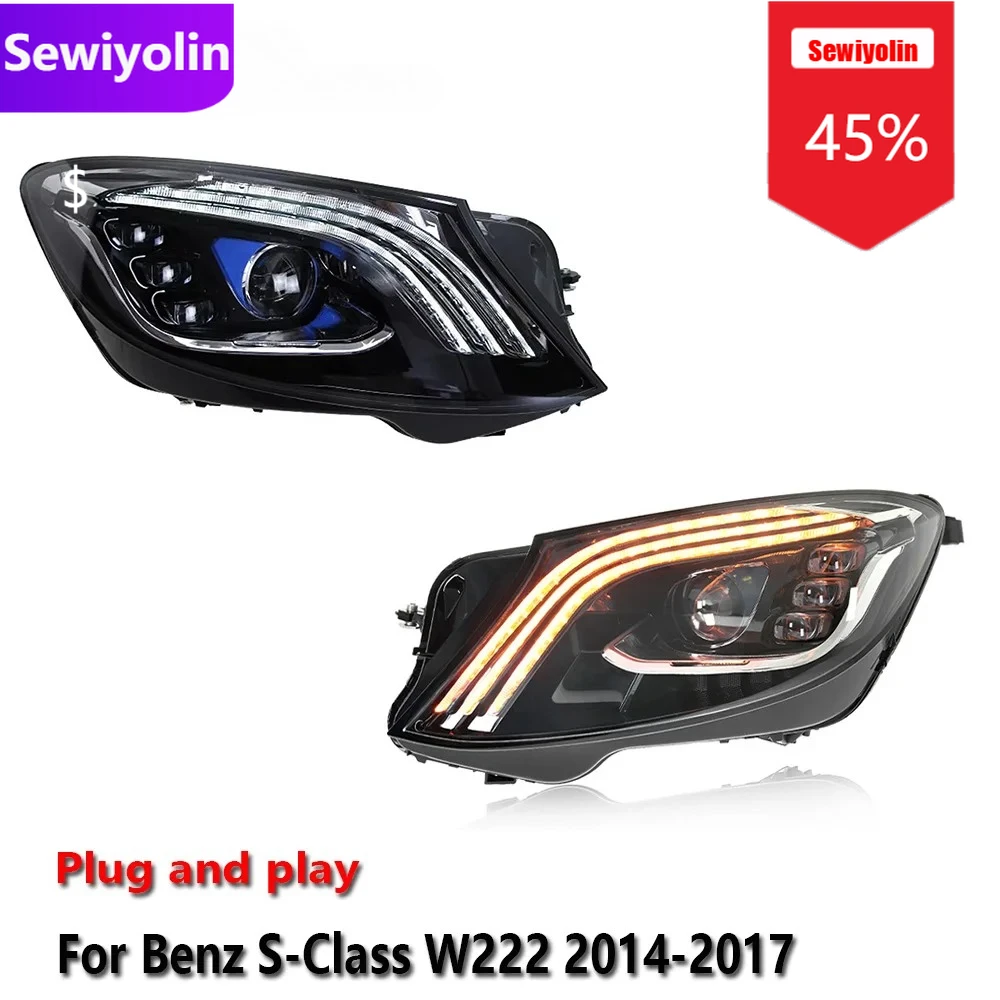 

Sewiyolin автомобильные светодиодные фары DRL в сборе для Benz S-Class W222 2014-2017, противотуманные фары DRL, стоп-сигнал, указатель поворота Plug And Play