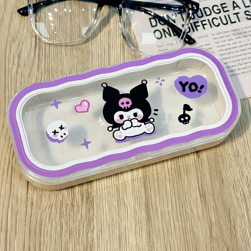 Sanurgente-Étui à lunettes Hello Kitty, boîte de rangement Kuromi, dessin animé Kawaii, transparent, étui de protection pour lunettes de soleil, cadeau pour fille, nouveau