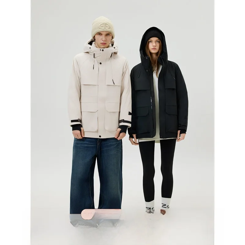 

JINGU Women's Quilted Jaet Hooded 90% White Du down Padded Coat Casual Sle Autumn Winter Warm Workwear Aesthetic Outerwear