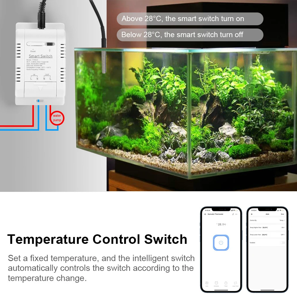 Tuya wifi 16a interruptor de temperatura inteligente monitor de energia com sensor de temperatura sonda monitoramento em tempo real controle remoto ligar/desligar