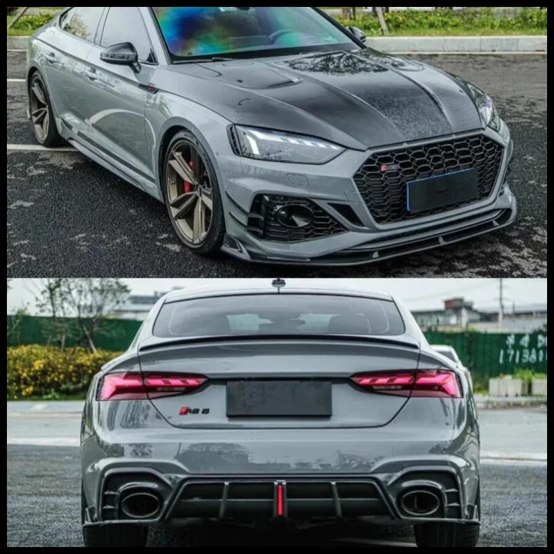 New！ For Audi RS5 B9.5 2020-2023 Carbon Fiber Front Bumper Lip Rear Diffuser Spoiler Tuyere Cover Full Body Kit Refits