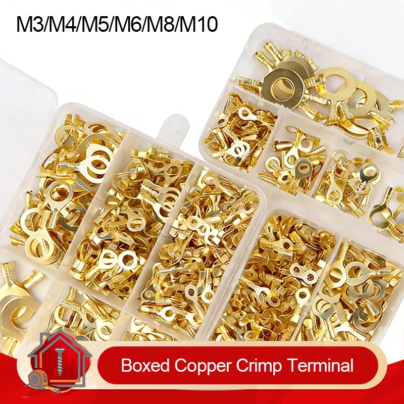 Copper Ring Crimp Terminals Kit M3/M4/M5/M6/M8/M10 Cable Lugs Wire Connectors Assortment Set for Electrical Wire Connection