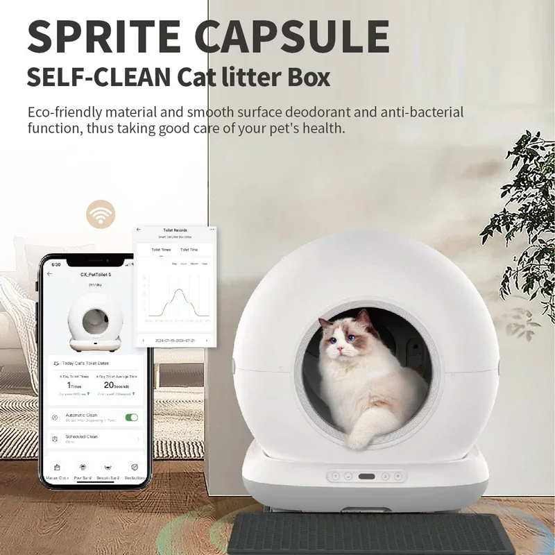 Cat Litter Box Self Cleaning Smart Cat Litter Box Toilet Robot APP Control 72L Large Automatic Cat Litter Box Self-cleaning