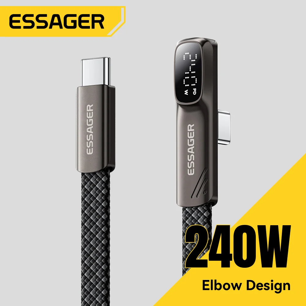 Essager Elbow 240W USB Type C Cable PD Fast Charging Charger Wire for iPhone 17/16/15 pro iPad MacBook pro Xiaomi Samsung Huawei