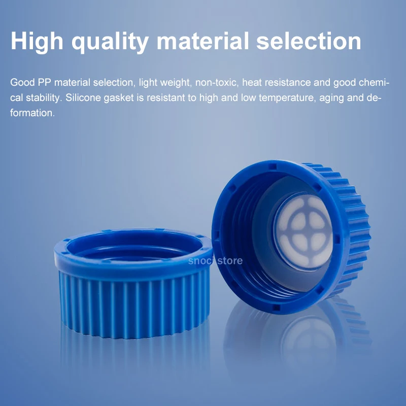 GL45/GL80 غطاء برغي تنفيس الغشاء الأزرق، غطاء بلاستيكي قابل للتنفس مع غشاء مرشح PTFE يستخدم لزجاجة خلية المختبر