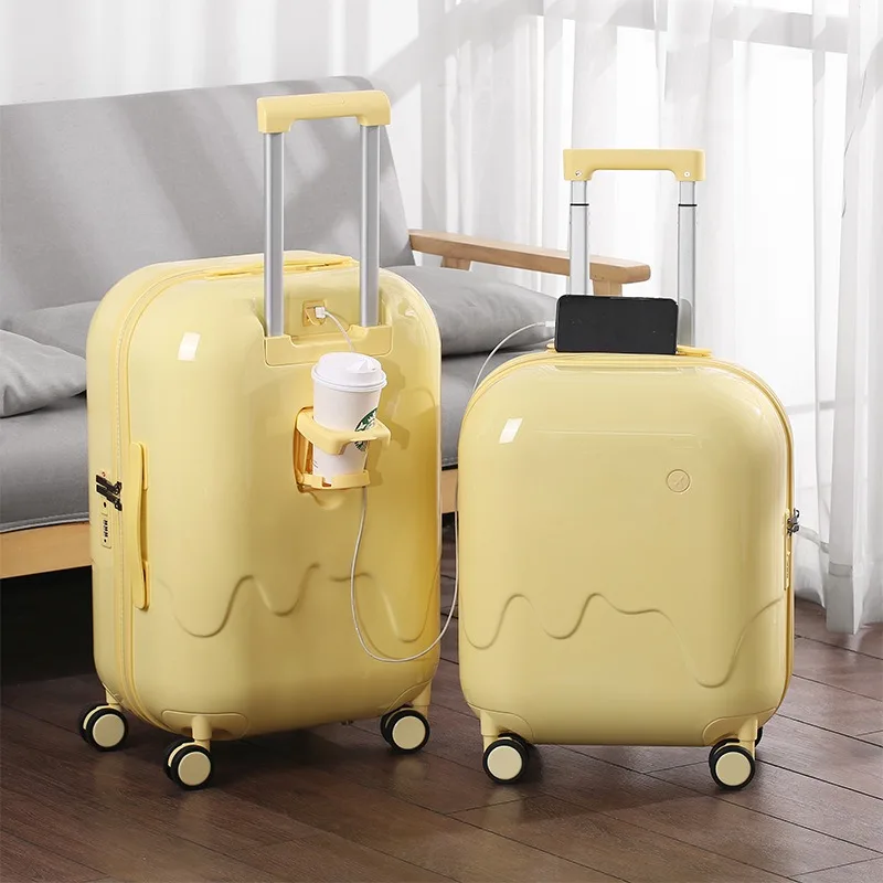 2025 new Bubble Luggage Women's Lightweight Mute Universal Wheel Trolley Case Solid Suitcase 20Inch Boarding Password Suitcase