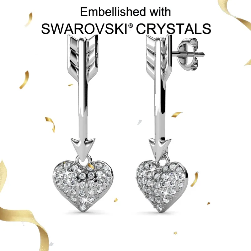 

Daisini 925 Sterling Silver Smart Arrow and Heart Dangle Earrings Embellished with Swarovski Crystals for Women Men Party Gifts
