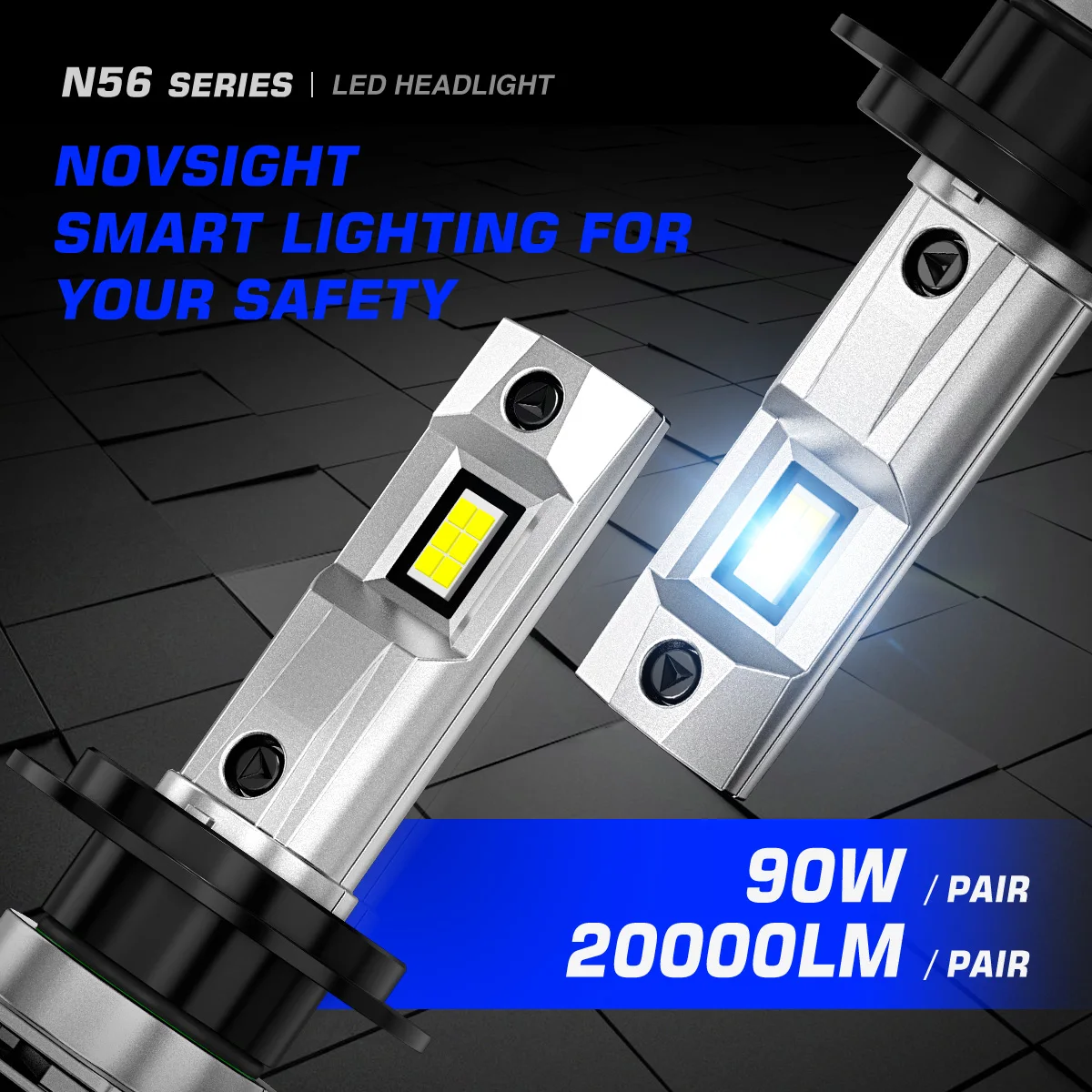 NOVSIGHT N56 H7 Super Bright Lamps H4 LED H11 H8 H9 9005 HB3 9006 HB4 H1 90W 20000LM 6500K Canbus Mini Size Car Headlight Bulbs view 2
