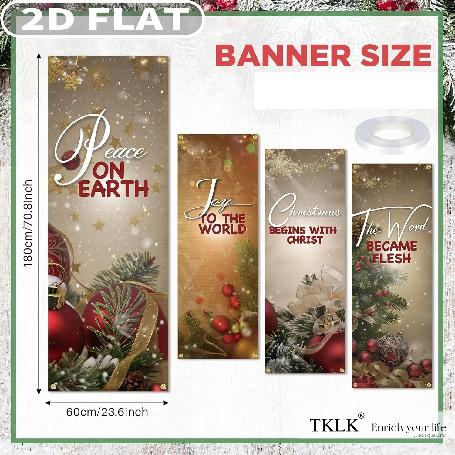 4Pcs Church Banners for Sanctuary 2 X 6Feet Durable Polyester Christmas Banner Bible Verses Wall