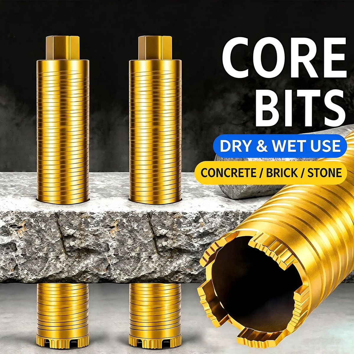 Diamond Core Drill Bit 32-83mm M22 Thread Wet Dry Dual Use Corrugated Tooth For Concrete Masonry Wall Drilling Tool Accessories