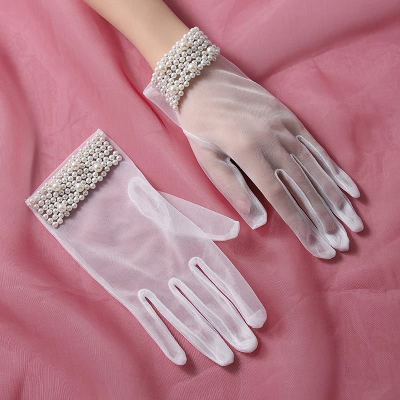 Gants de mariée en maille fine perle, gants courts 216.239.