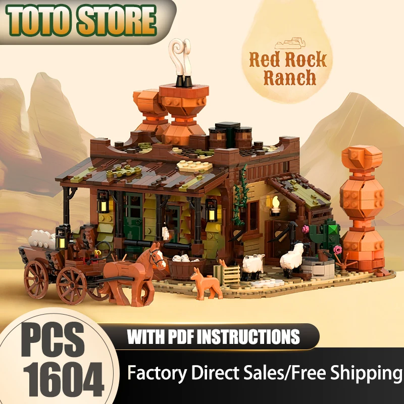 

Western Building Series Moc Building Bricks Red Rock Ranch Model Technology Street View Block Toy DIY Assembly Christmas Gift