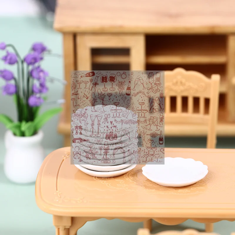 2Pcs 1:12 Dollhouse Miniature Ceramic Plate Dessert Lace Dish Tableware DecorToy