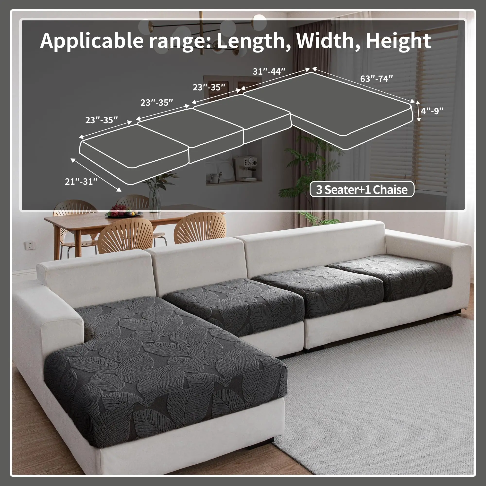 Washable Stretch Slipcovers with Anti-Slip Backing, L-Shaped Sectional Sofa Covers Pet-Friendly Furniture Protector