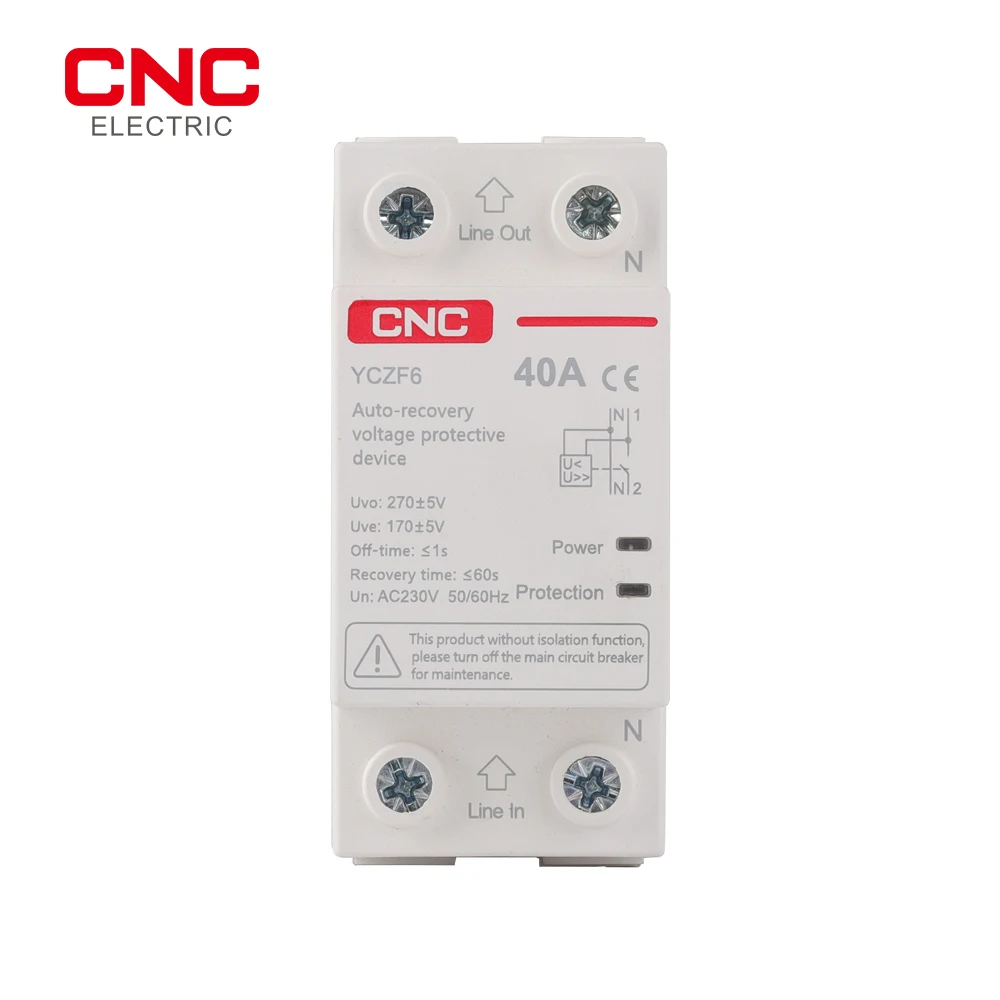 CNC YCZF6 1P+N AC 230V Din Rail Self-recovery Overvoltage and Undervoltage Protector Top out and Bottom in Protective Device