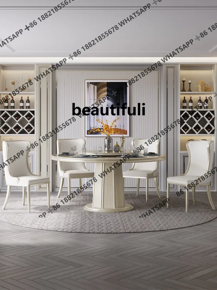 

Новое поступление, комбинация американского обеденного стола и стула. Современная легкая роскошь с мебелью с поворотным столом. Обеденный стол из цельной древесины.