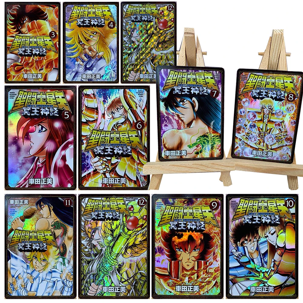 Saint Seiya DIY 12PCS Ikki Shiryu Hyoga Shaina Shaka Aiolos Aiolia Death Mask Lattice glitter collection card festival gift