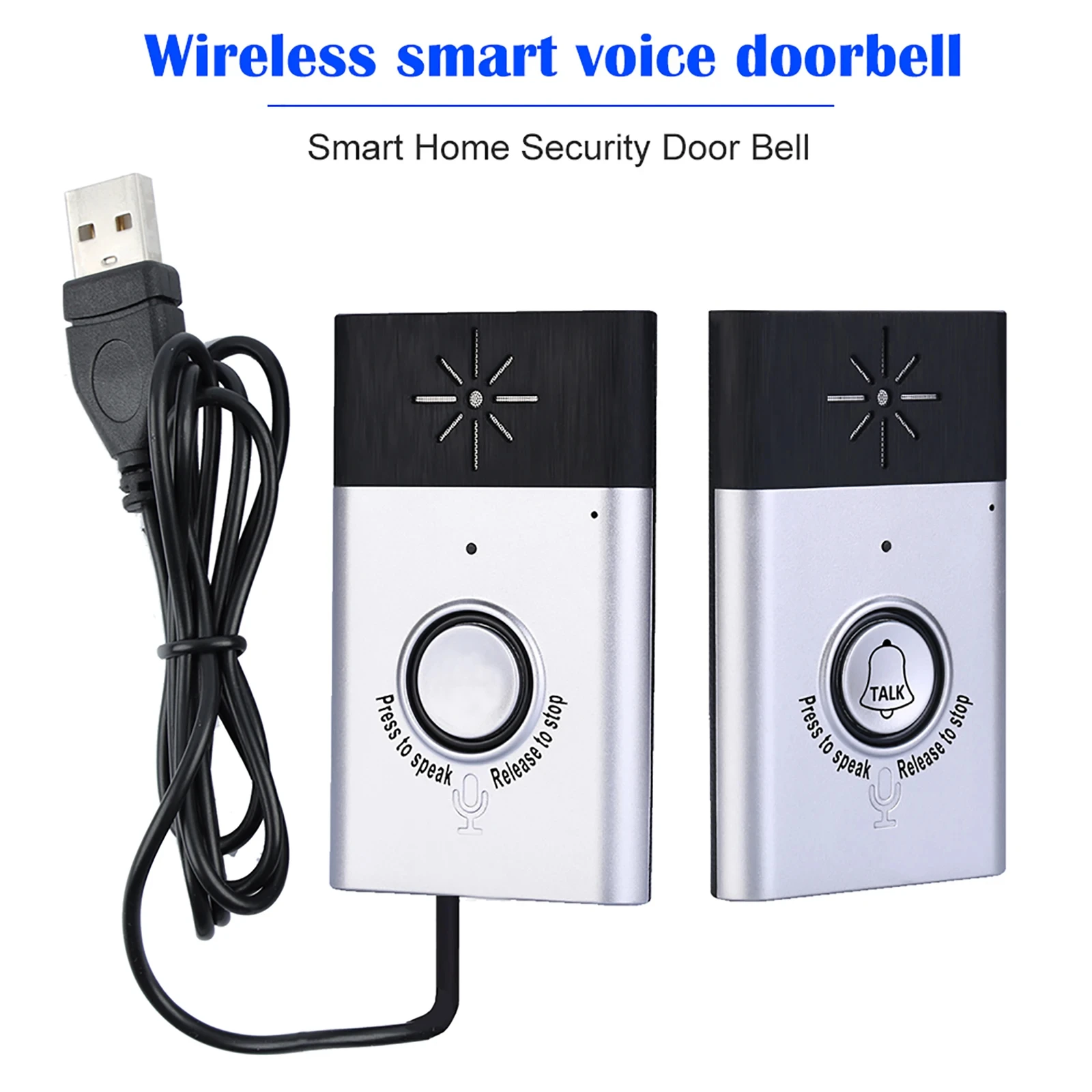 Wireless Voice Intercom Doorbell 2-way Talk Monitor with 1*Outdoor Unit Button 1* Indoor Unit Receiver Home Security Door Bell