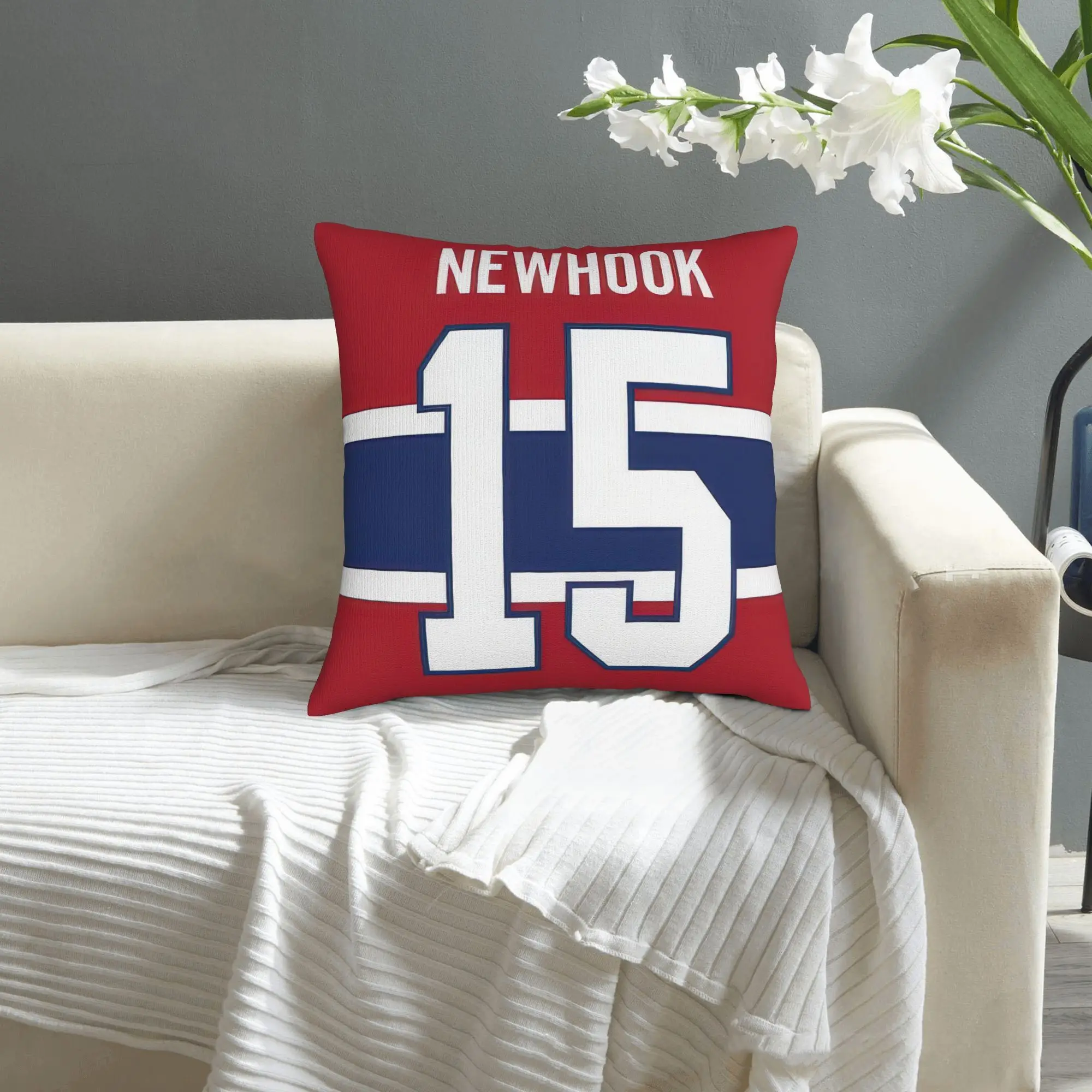 Ice Hockey Fan Pillow Cover, Red Blue Striped Jersey Cushion Case, Sports Themed Decor for Sofa Bedroom Gift