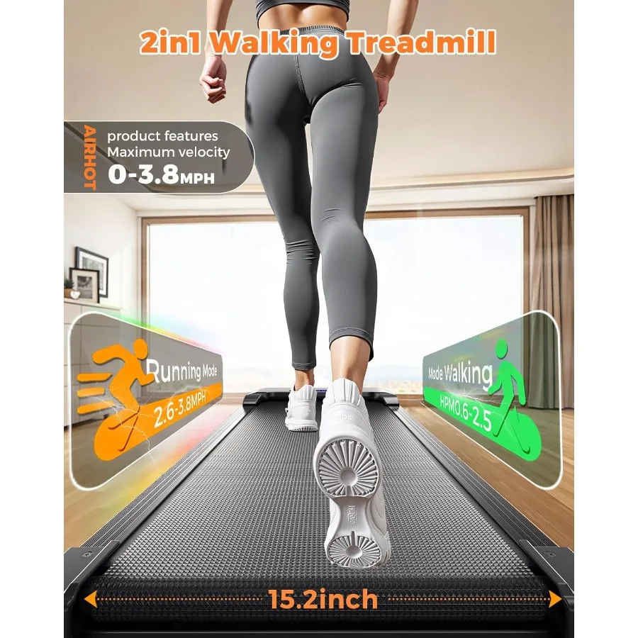 وسادة مشي 3 في 1 مع محرك 2.5 حصان للاستخدام المنزلي والمكاتب: شاشة LED مائلة 6 محيطة قابلة للتعديل وجهاز تحكم عن بعد مثالية