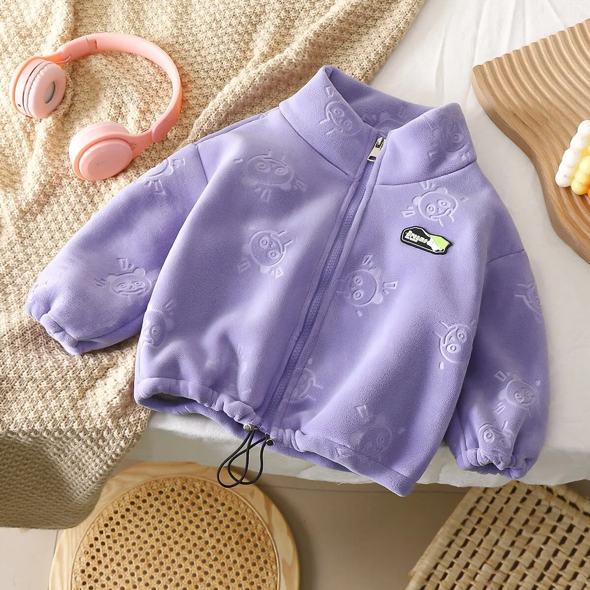 New children oli velvet embossed boys and girls autumn and winter coats thickened warm tops long sleeves boys clothes  baby