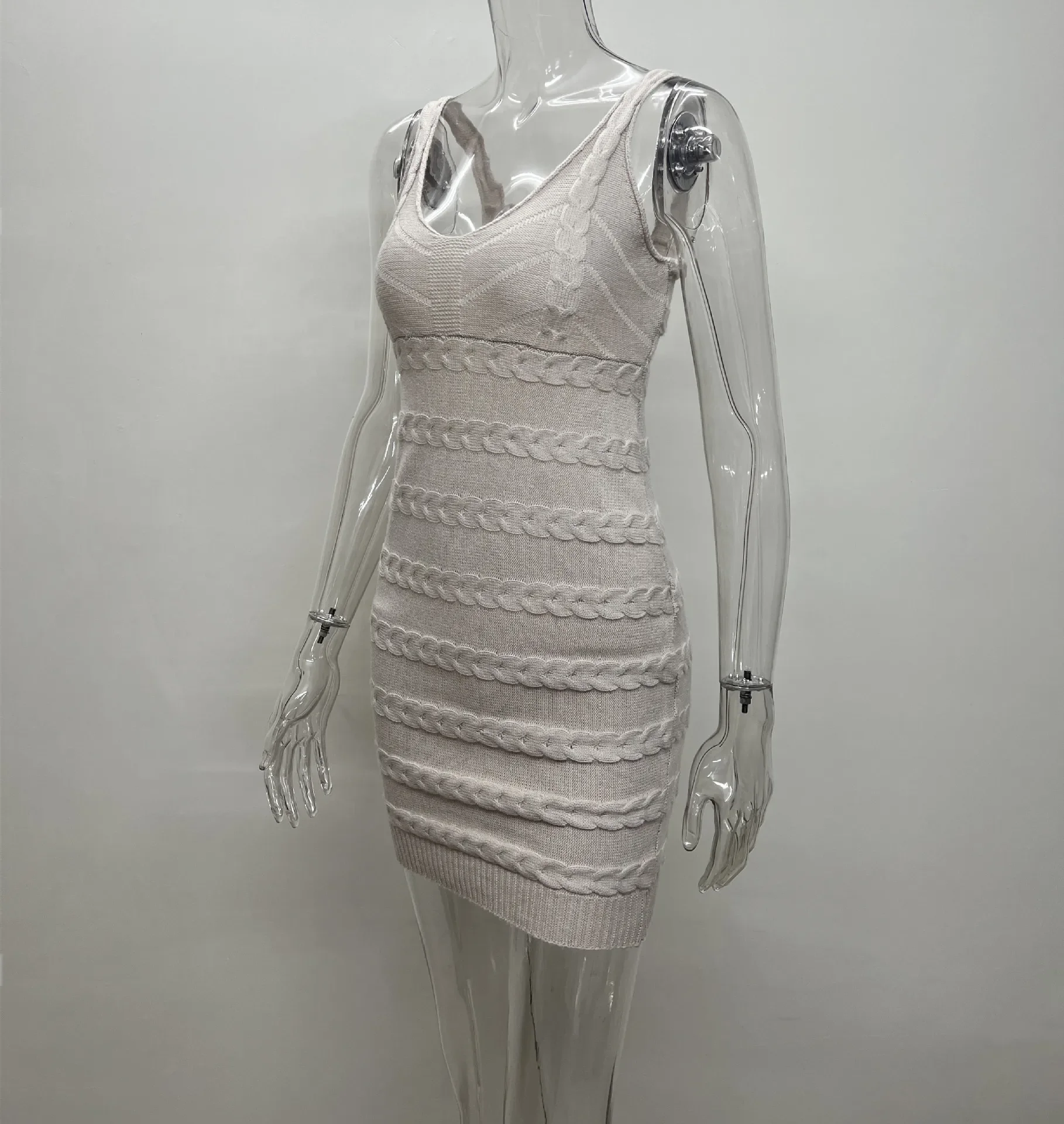 2025 Summer Knitted Holiday Beach Mini Dress Women Sexy V-neck Spaghetti Straps Backless Bodycon Vacation Outfits Streetwear