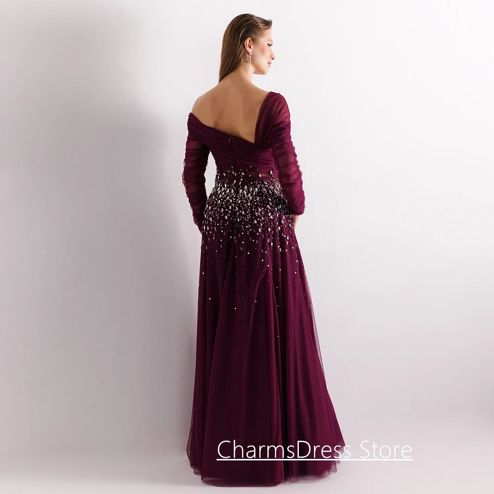 Classic Arabian Evening Dress Customized Long Sleeves Heavy Beading Sequined A Line Formal Occasion Dresses Arab Prom Gown