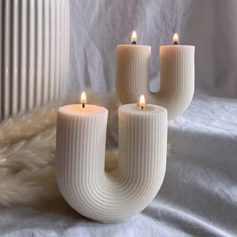 Striped U-Shaped Tube Candle Mold; Geometric Striped Cylindrical Archway; Rainbow Bridge Scented Candle Mold.