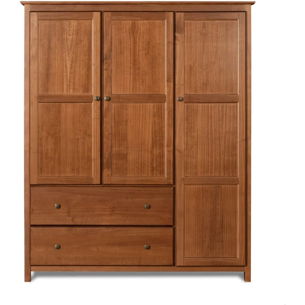 Wood Grain Furniture Three Door Wardrobe, Large Capacity, Suitable for Bedroom, Solid Wood, Walnut Finish