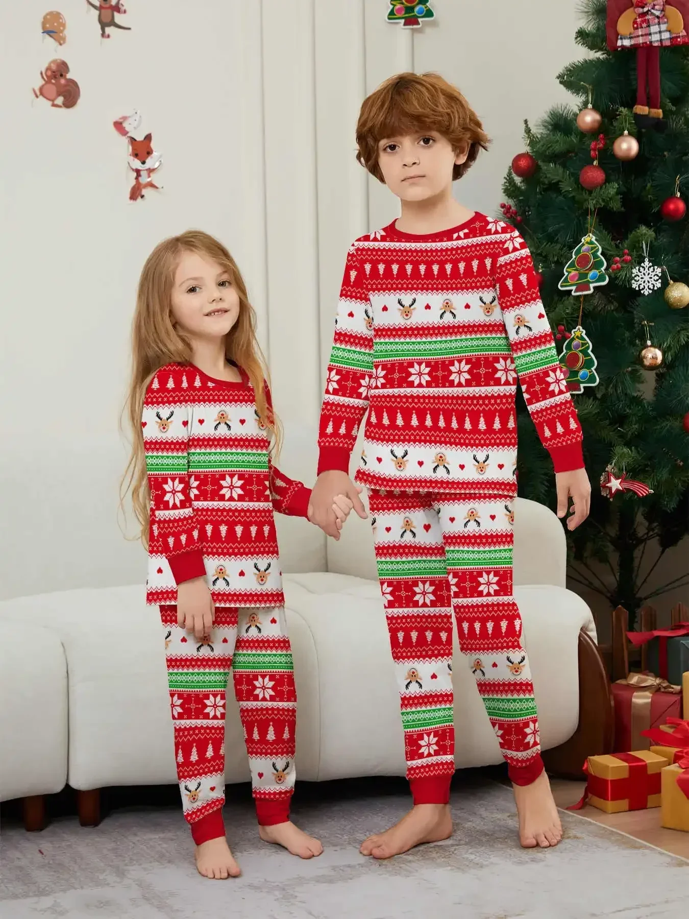 Baby Boys Girls Happy New Year's Costume Cute Print Sleepwear Soft Christmas Matching Pajamas Set 2 Pcs Suit Children's Clothing