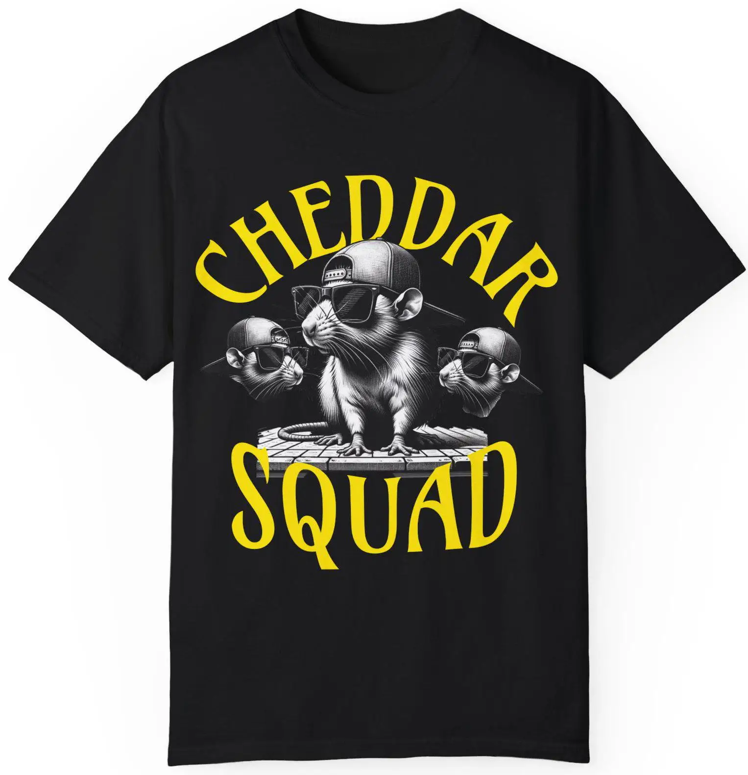 

Cheddar Squad T Shirt Cool Rat Garment Dyed Lover Hipster Animal Apparel