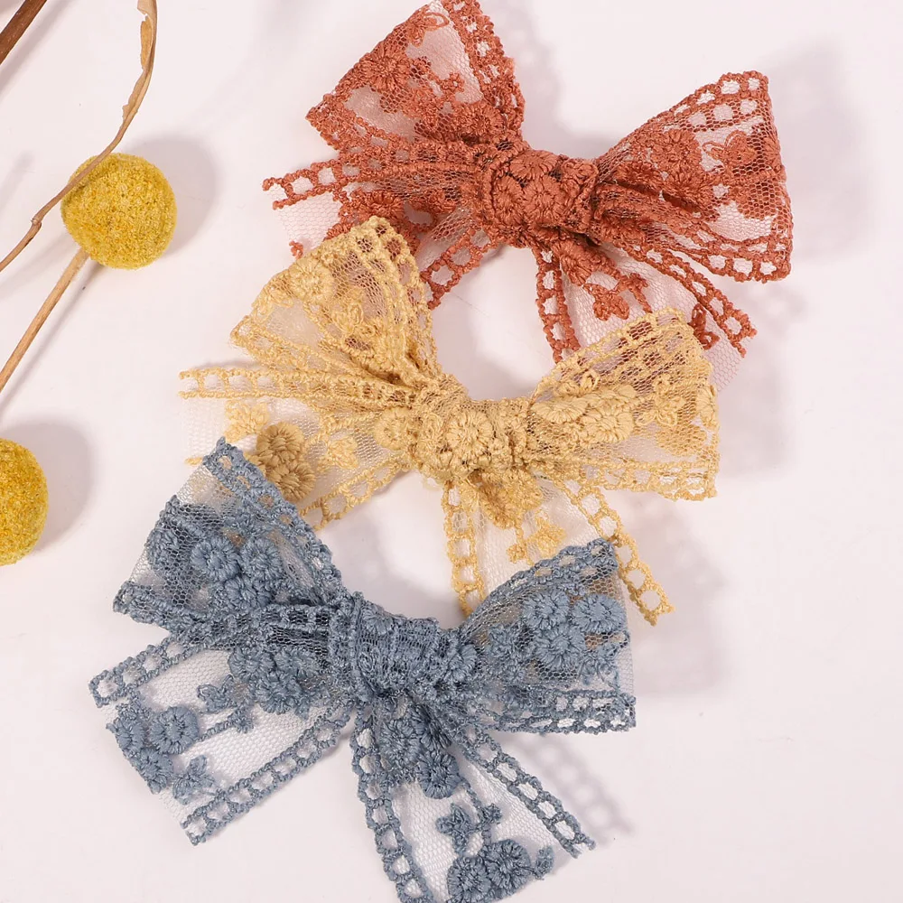 1Pcs Sweet Flower Embroidery Bowknot Hair Clips for Cute Baby Girls Lace Bows Hairpins Barrettes Headwear Kids Hair Accessories