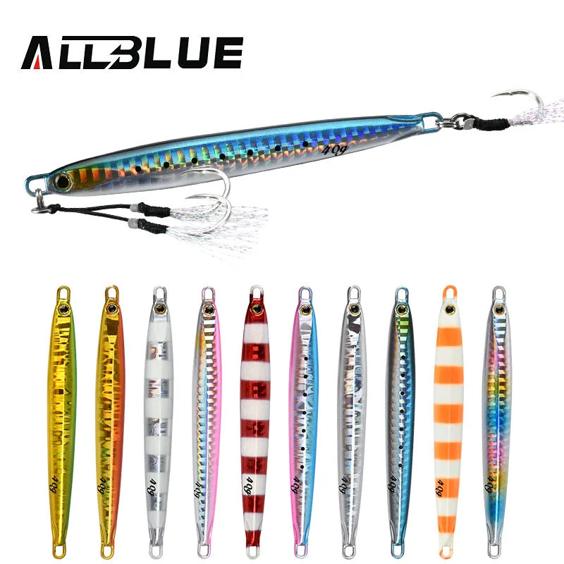 ALLBLUE SLOWER Long Metal Jig Fishing Lure Slow Cast Shore Jigging Spoon Sea Bass Artificial Shore Bait 20G 30G 40G 60G