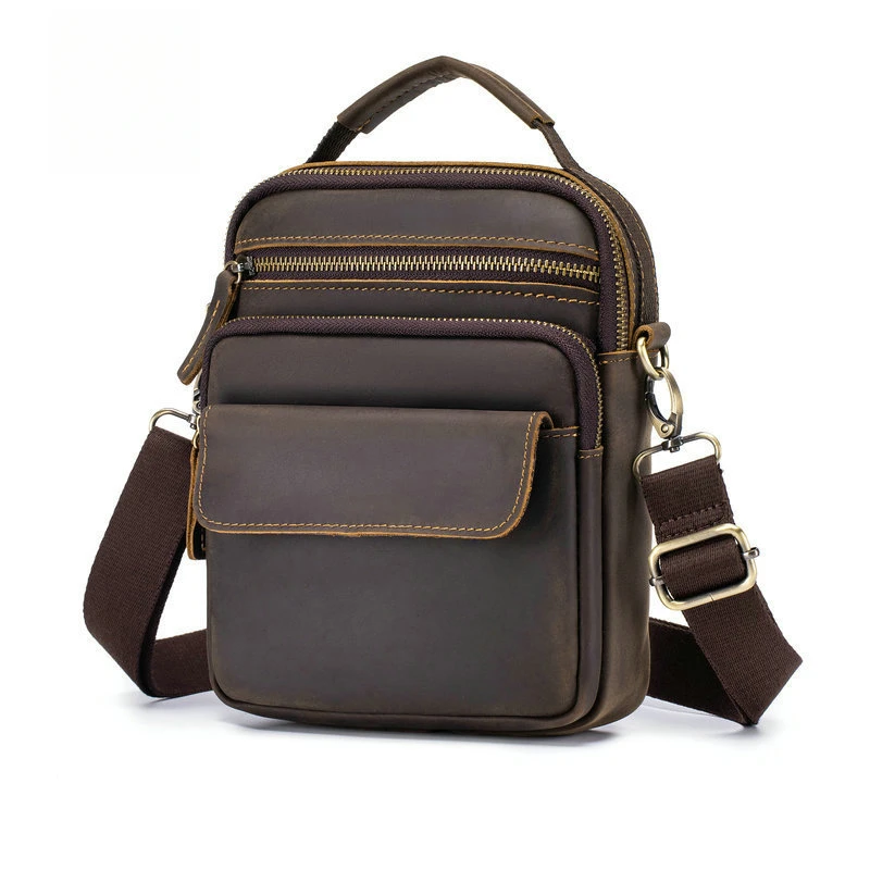Leisure genuine cowhide men's bag vertical style with a lid single shoulder bag made of genuine leather crossbody bag for men