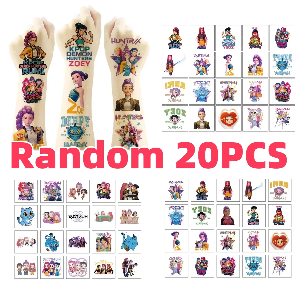 20 Stück Heiße Cartoon-Anime-Kpop-Damon-Filmjäger Temporäre Tattoo-Aufkleber Rumi Kang Figuren-Design Party-Geschenke