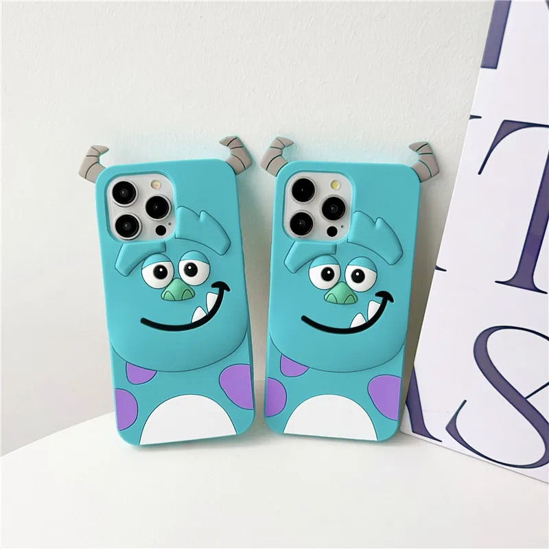 Disney Monsters Mike Sulley 3D Soft silicone Phone Case for iPhone 11 12 13 14 15 Pro Max 15ProMax James P. Sullivan Cover