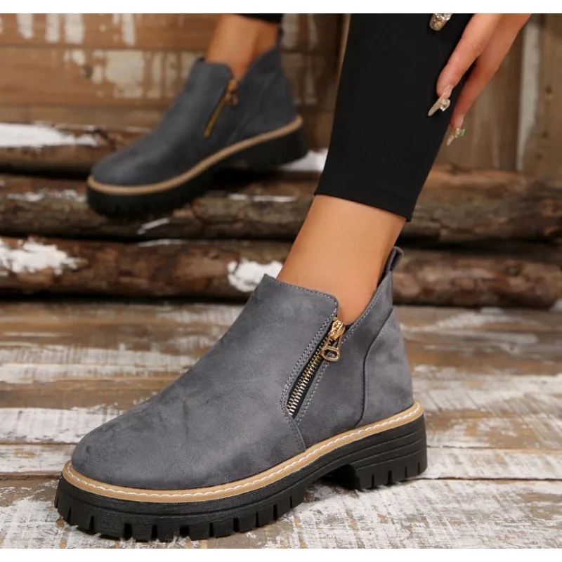 

New Women Simple Stylish Boots Plus Size Platform Shoes Women Thick Sole Ankle Boots Fashion Comfortable Botas De Mujer