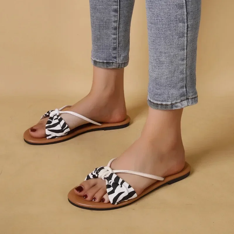 2023 Women's Shoes Basic Women's Slippers Plus Size Outdoor Slippers Women Print Narrow Band Flat with Soft Bottom Shoes Female