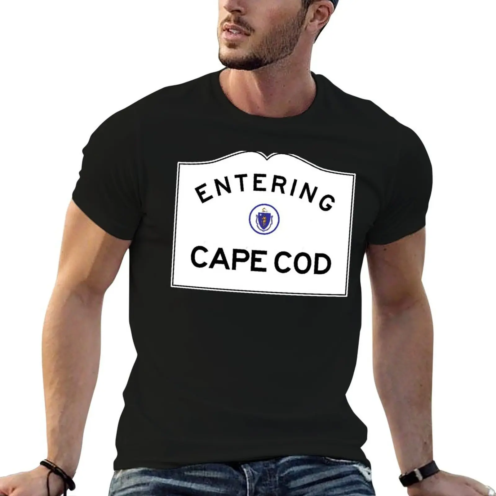 

Entering CAPE COD - Commonwealth of Massachusetts Road Sign T-Shirt t shirts for man cotton soft man t shirt luxury T-Shirt