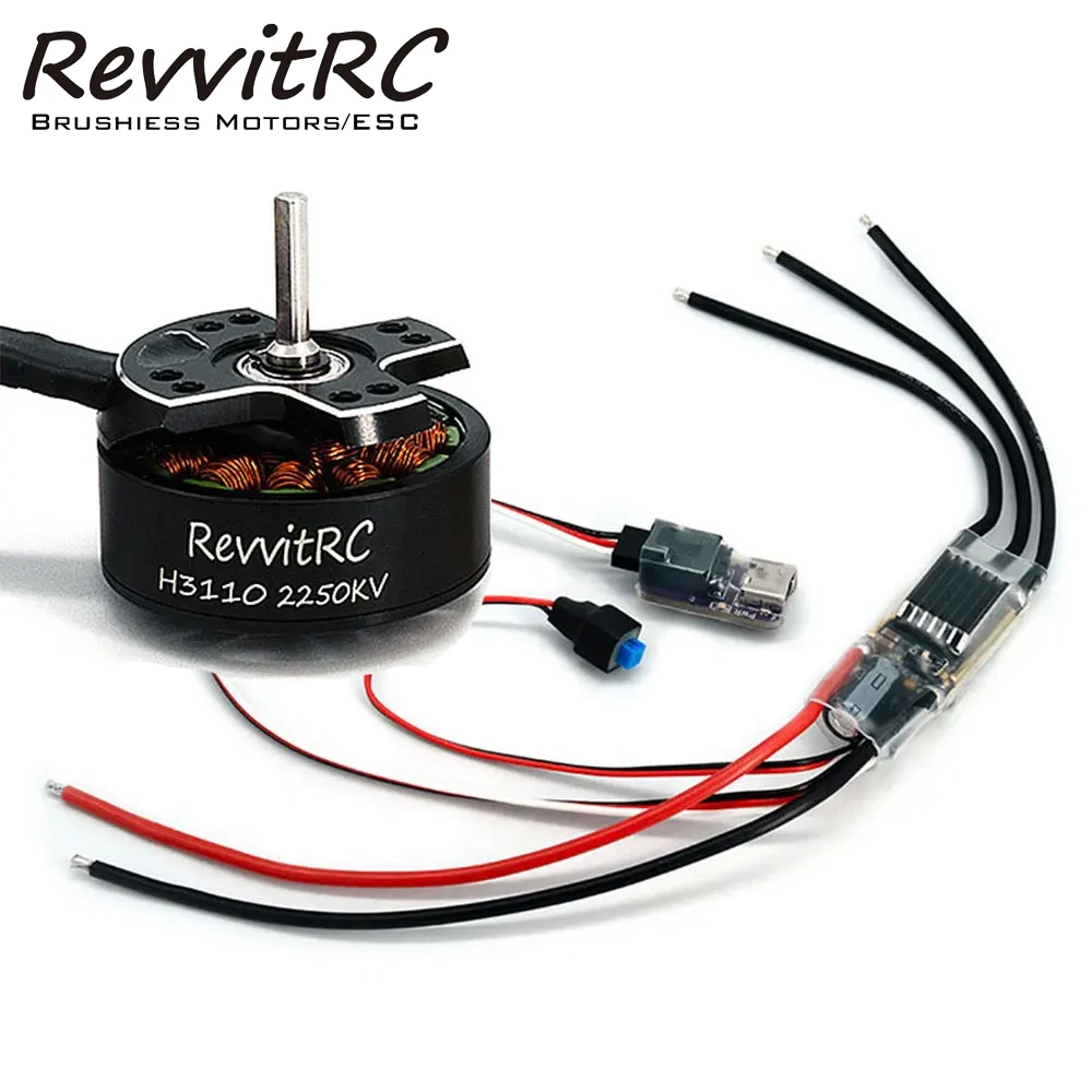 RevvitRC H3110 2250KV 1850KV 2-4S 14-Pole Outrunner Brushless Motor 3.17mm Shaft AM32 50A 3-6S 32-bit Car ESC For RC 1/10 RC Car