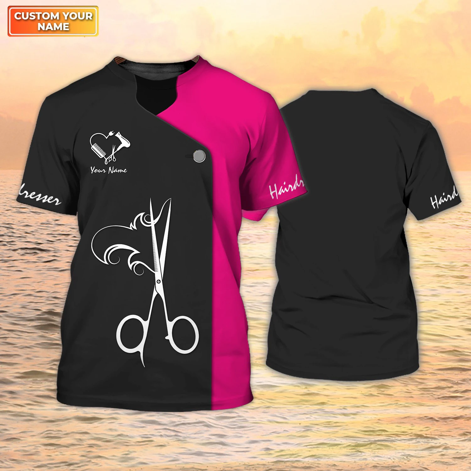 Parrucchiere Nome personalizzato Abbigliamento da lavoro T-shirt Estate Cool Casual Abbigliamento unisex Uniforme Plus Size Forbici Pullover grafico