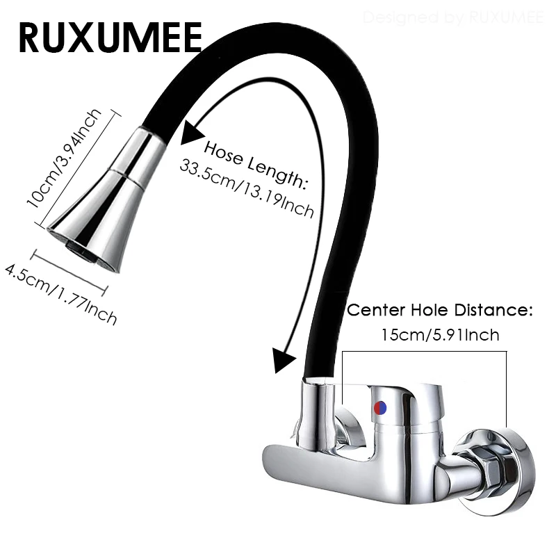 Grifo de cocina Flexible giratorio de pared 360, cromado pulido, 2 modos, grifos para fregadero de agua fría y caliente, negro y plateado