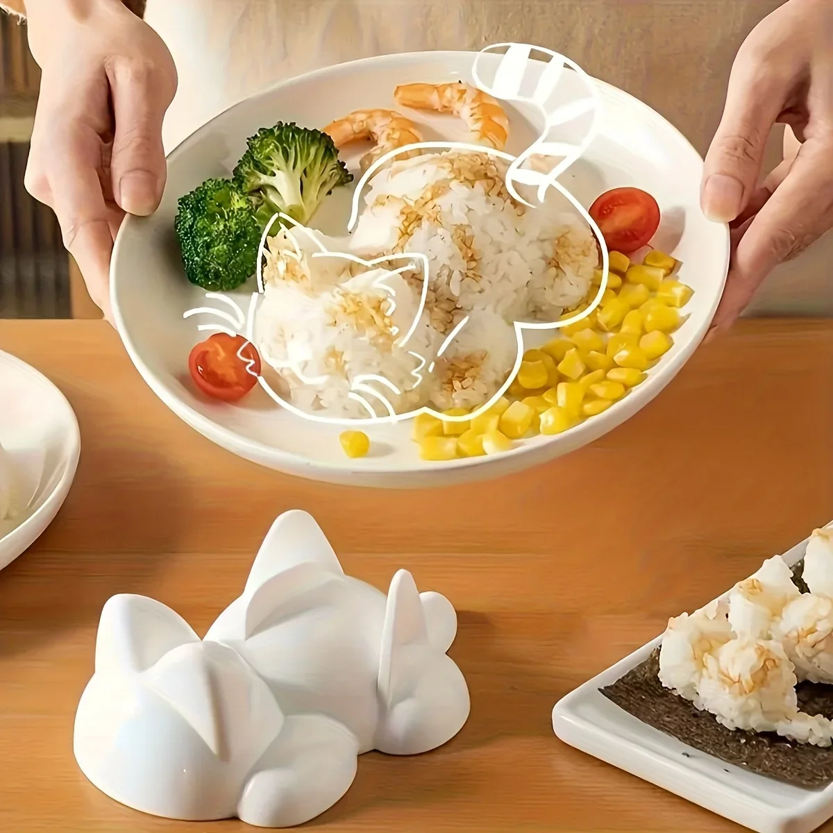 2 Pcs Food-Safe Plastic Cat Mold, DIY Rice Ball Mashed Potato Pudding Maker for Home Kitchen Dining