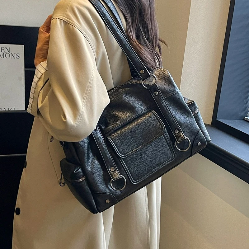 Umhängetasche mit mehreren Taschen, Damen-Einkaufstasche mit großem Fassungsvermögen, lässige Vintage-Tragetasche, leichte, vielseitige Einkaufshandtasche für den Arbeitsweg – Detail 7