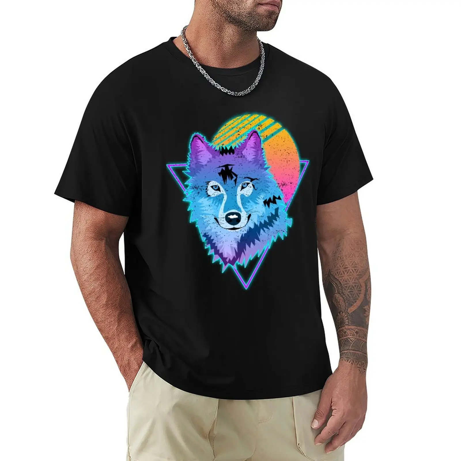 

Moon Wolf Vaporwave Aesthetic Anime Japanese T-Shirt man clothes T-shirts man plus size men clothing